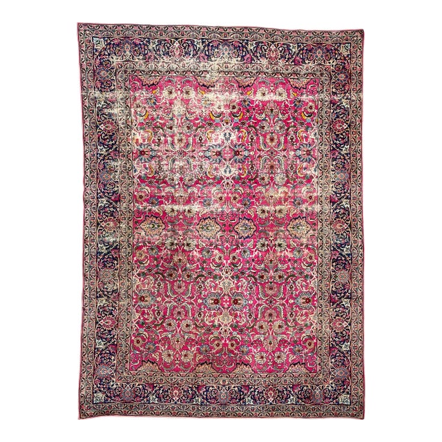 Botanical with Magenta, Green, Mocha, Ice Blue & Canary Yellow Rug 8.11 x 12.1 For Sale
