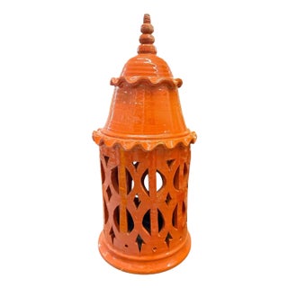 Moroccan Pottery Orange Lantern, Terracotta For Sale