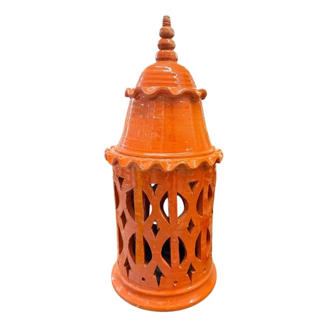 Moroccan Pottery Orange Lantern, Terracotta For Sale