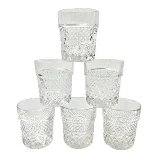 Vintage Cut Crystal Rocks Glasses Old Fashioned -Diamond & Starburst Pattern - Set of 6 For Sale