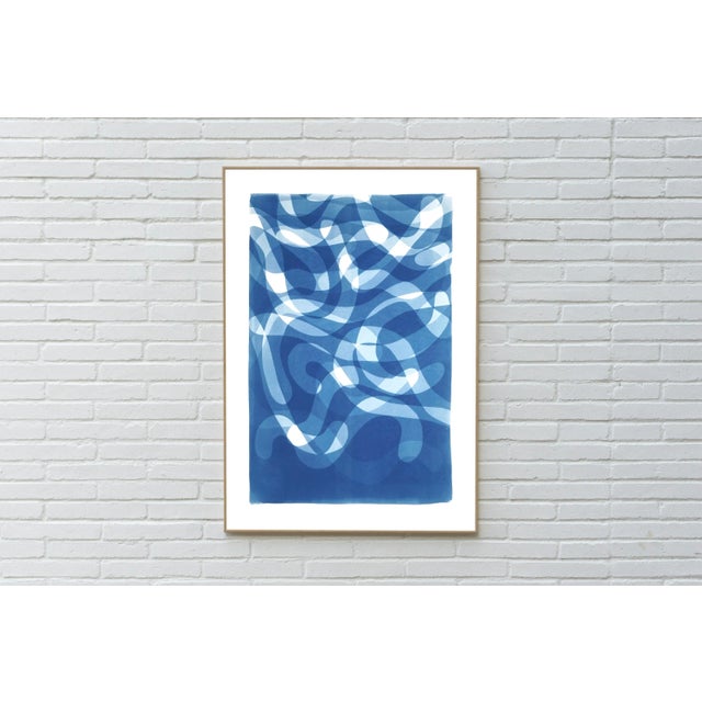 2021 "Falling Swirls" Contemporary Abstract Cyanotype Print on Watercolor Paper For Sale - Image 4 of 11