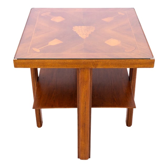Art Deco Table with Wine-Themed Marquetry, Poland, 1930s For Sale