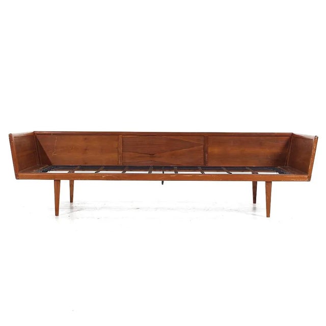Mel Smilow Mid Century Walnut Case Sofa This sofa frame measures: 84.5 wide x 31 deep x 22.75 inches high, with a seat...