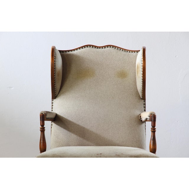 Vintage Oak Wingback Armchair, Denmark, 1930s For Sale - Image 4 of 18