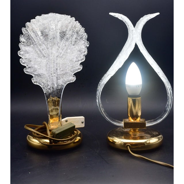 1970s Set of 2 Murano Glass "Swan Shape" Table Lamps Trasparent Leaves For Sale - Image 4 of 10