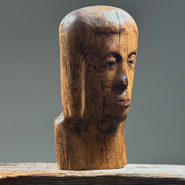 Portraiture Vintage Hand Carved Folk Art Modernist Portrait Bust For Sale - Image 3 of 12