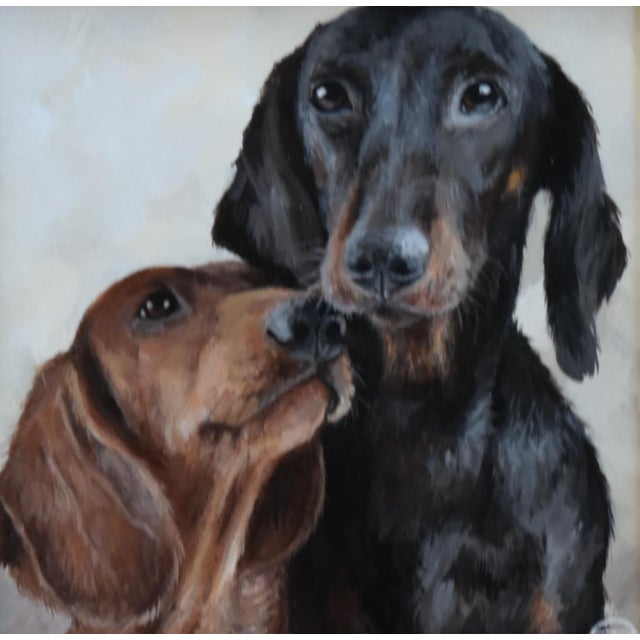 Shabby Chic Dachshunds Dog Portrait Study Painting Including the Antiqued Gold Wood Frame For Sale - Image 3 of 5