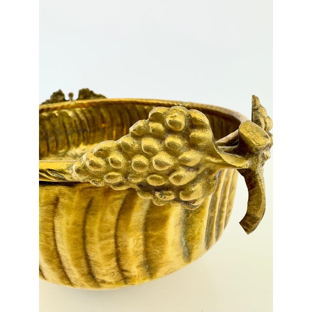 Vintage Solid Brass Hammered Centerpiece Bowl With Grapevine Handles For Sale In Little Rock - Image 6 of 13