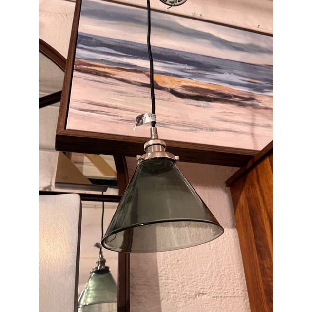 Restoration Hardware 20th C. Factory Filament Smoke Glass Barn Pendant For Sale - Image 11 of 14