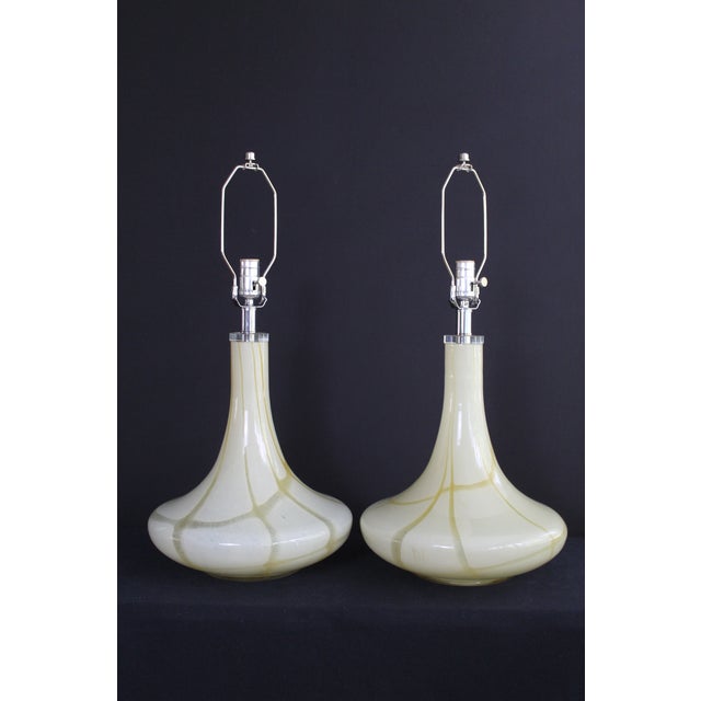 Soft Yellow Mid 20th Century Mezza Murano Style Lamps For Sale - Image 4 of 12