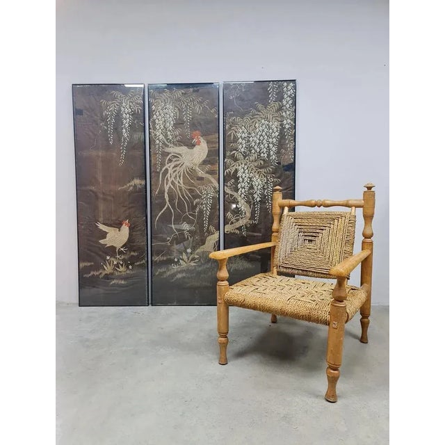 1950s Japanese Showa Period Chinoiserie Embroidered Silk Wall Art, 1950s For Sale - Image 5 of 7