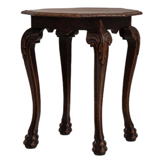 20th Century France Rich Walnut Brown Carved Octagonal Side Table For Sale