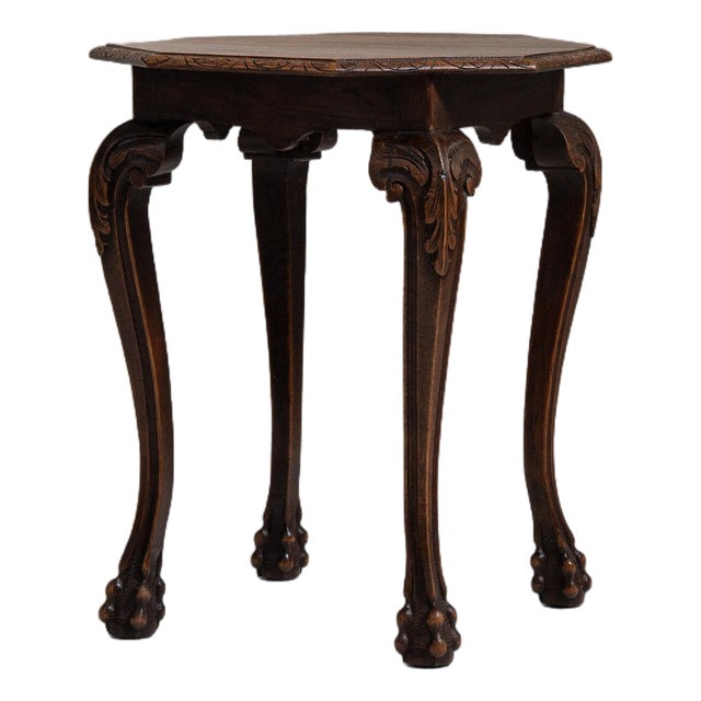 20th Century France Rich Walnut Brown Carved Octagonal Side Table For Sale