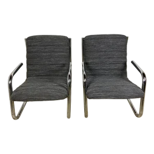 Late 20th Century Chrome Tubular Cantilever Lounge Chairs by Fixtures Furniture - a Pair