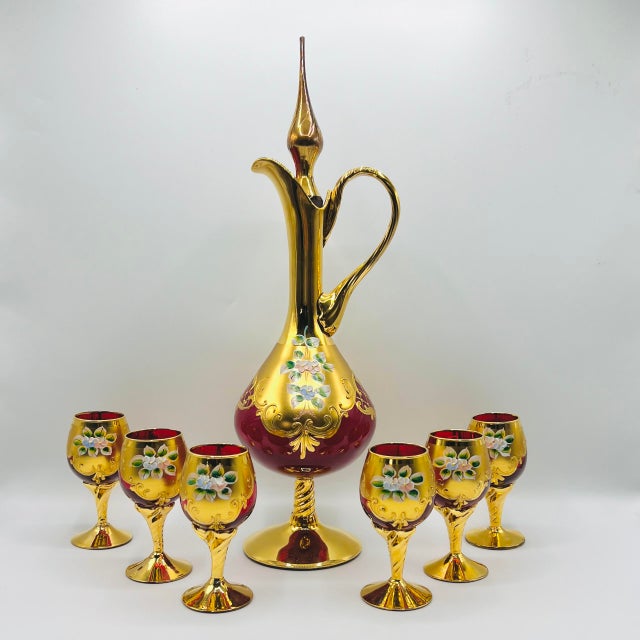 Ruby Red Murano Glass Tre Fuochi Decanter and Liqueur Service, 1950s, Set of 7 For Sale - Image 14 of 14