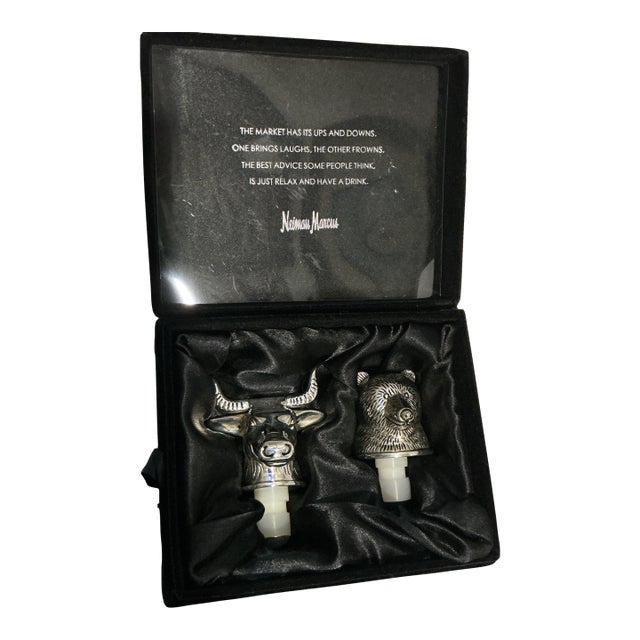 Neiman Marcus Bull and Bear Wine Bottle Stoppers For Sale