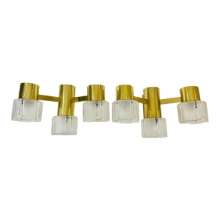 1960s Swedish Midcentury Brass and Glass Wall Lamps - A Pair For Sale