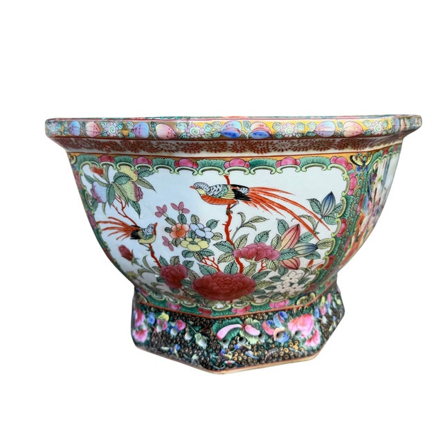 Wood Chinese Rose Famille Vintage Cache Pot Jardinière Planter Octagonal For Sale - Image 7 of 16