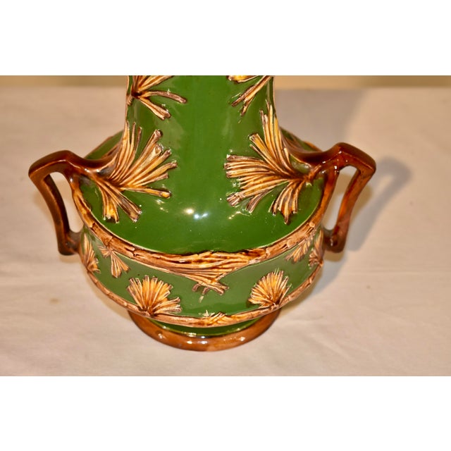 19th Century Art Nouveau Majolica Lamps - Pair For Sale - Image 9 of 14