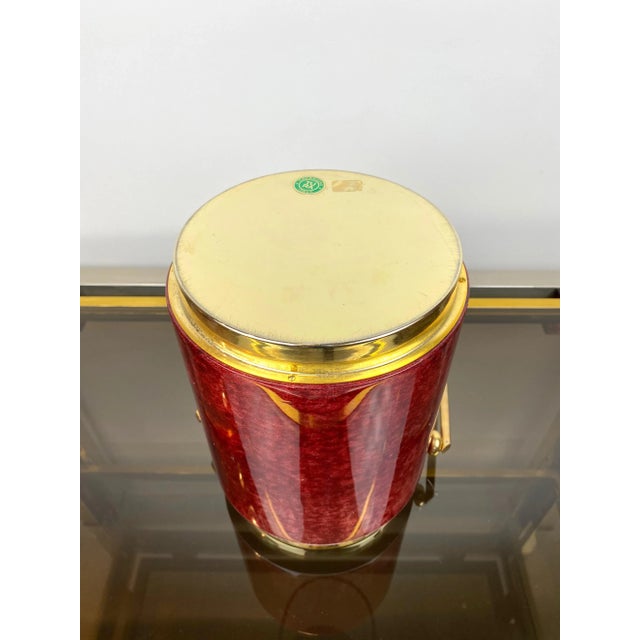 Red Goatskin & Brass Ice Bucket by Aldo Tura, Italy, 1960s For Sale - Image 9 of 13