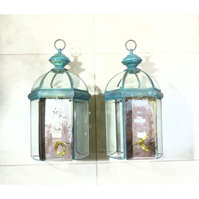 Exquisite Pair of Solid Brass & Verdigris Wall Lanterns For Sale - Image 15 of 17