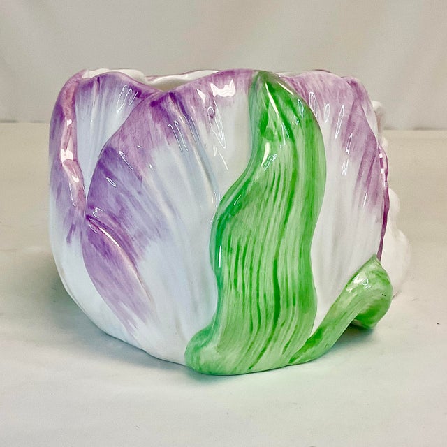 Violet 1980s Vintage Hollywood Regency Whimsical Violet Tulip and Bunny Planter - Easter For Sale - Image 8 of 13