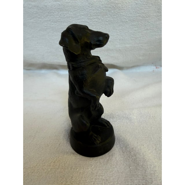 Art Deco 1940s Cast Iron Standing Long Coat Happy Dachshund by Kacan For Sale - Image 3 of 10