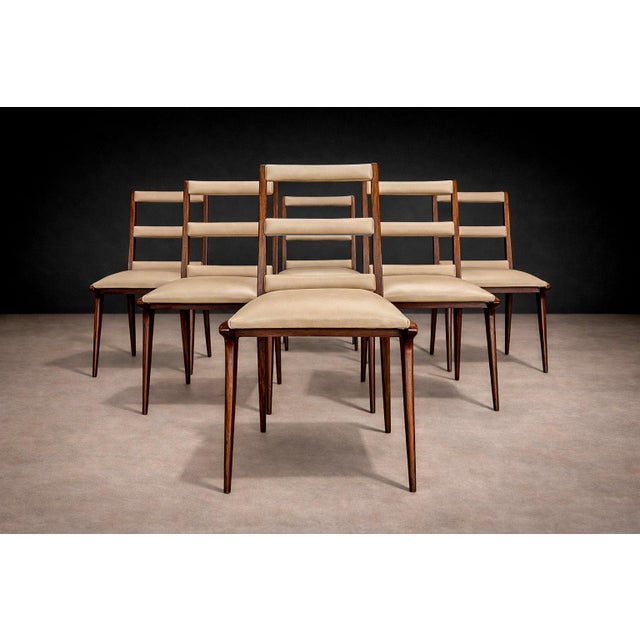 Set of Six Chairs in Hardwood & Beige Leather, Unknown, 1950s For Sale In New York - Image 6 of 12