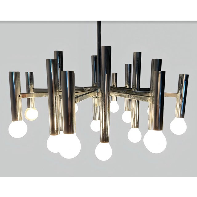 Large Mid-Century Space Age Italian Modern Tubular Chrome Chandelier in Style of Gaetano Sciolari , 1960s For Sale - Image 11 of 16