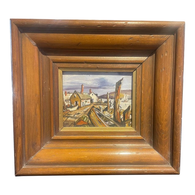 Vintage 1972 Harbor Oil Painting by Davenport, Framed For Sale