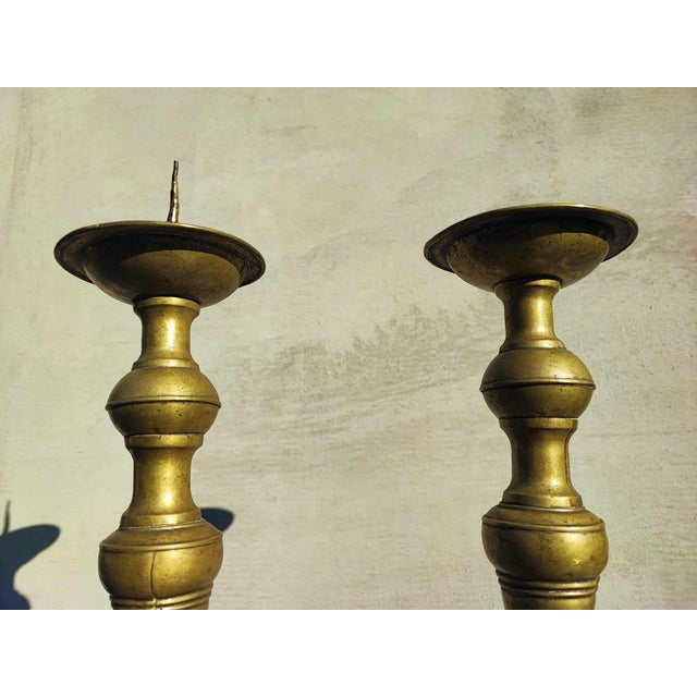 Art Nouveau Brass Candleholders, 1890s, Set of 2 For Sale - Image 6 of 9