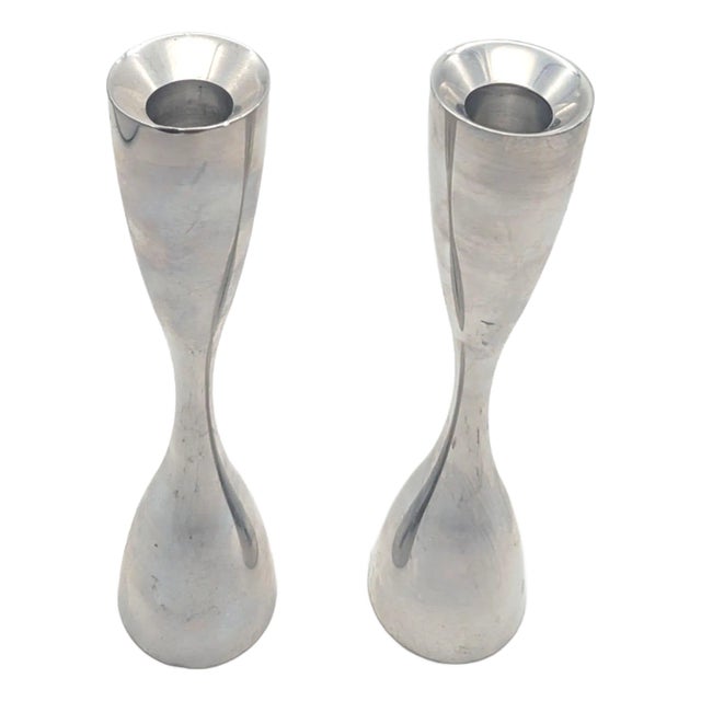1990s Nambé Karim Rashid Alloy #6030 Candle Holders, a Pair For Sale