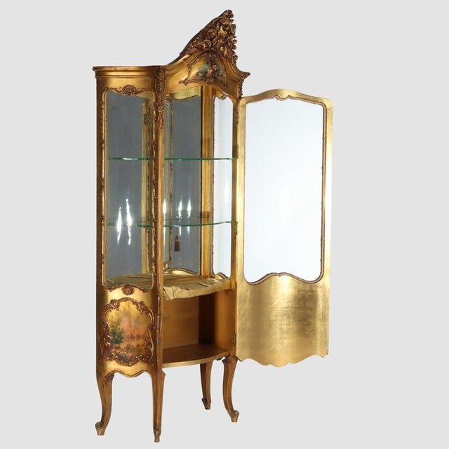 Carved Giltwood Bombay Serpentine Vitrine With Verdis Martin Panels C1890 For Sale - Image 12 of 17