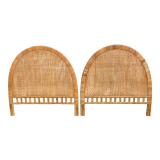 20th Century Boho Chic Full Size Buri Cane Natural Wicker Bamboo Rattan Headboards - a Pair For Sale