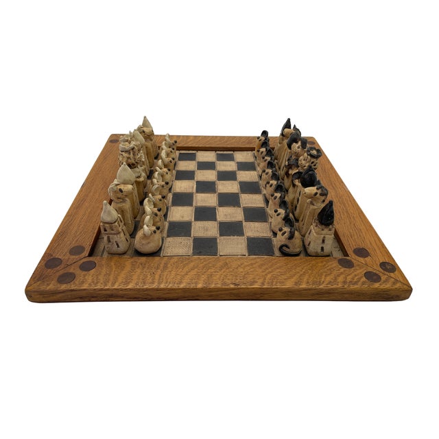 Figural Animal Terracotta Chess Set With Oak-Framed Board For Sale In Los Angeles - Image 6 of 18