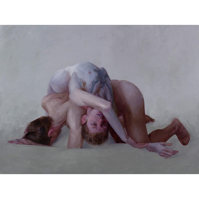 Faust Variant 1 by Valentin Fischer | Oil on Linen Depiction of intertwined figures on a neutral background For Sale