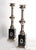 Pair of Art Deco Style heavy and substantial votive Nickel Candle Holders on decorative Black Metal Bases. Features 2...