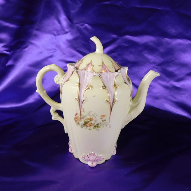 1930s Boho Chic Green and Purple Floral Teapot, Creamer, Milk Jug For Sale In San Francisco - Image 6 of 12