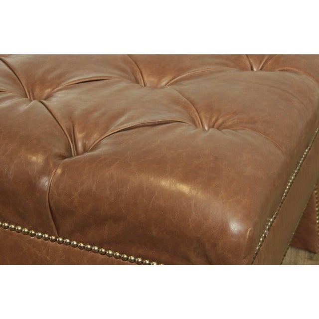 Brown Leather Tufted Long Bench For Sale - Image 11 of 13