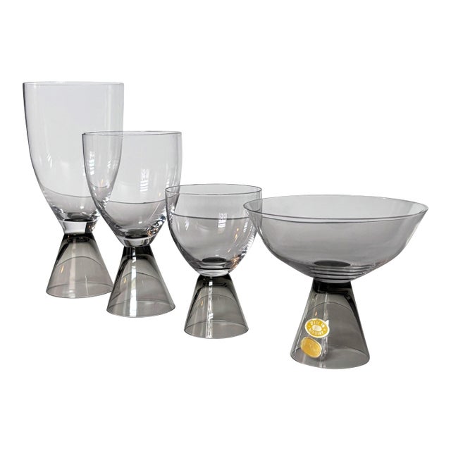 1960s Rosenthal Fortuna Smoke Crystal Glasses by Elsa Fischer-Treyden, Set of 16 For Sale