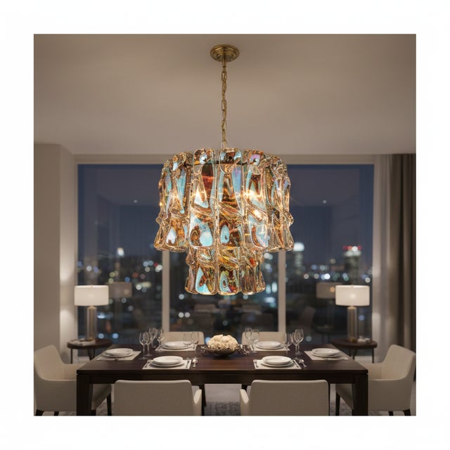 Transparent 1960s Unique Italian Iridescent Murano Glass Chandelier by Vistosi For Sale - Image 8 of 8