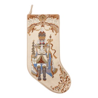 Nutcracker Embroidered Needlepoint Stocking, Gold For Sale