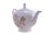 English Staffordshire ironstone lidded teapot with fluting swirled around the body and a floral pattern in brown on white....