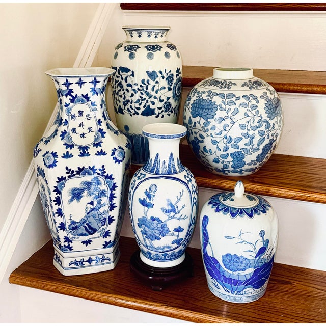 Blue and White Chinoiserie Vase - Mid Century For Sale - Image 10 of 10
