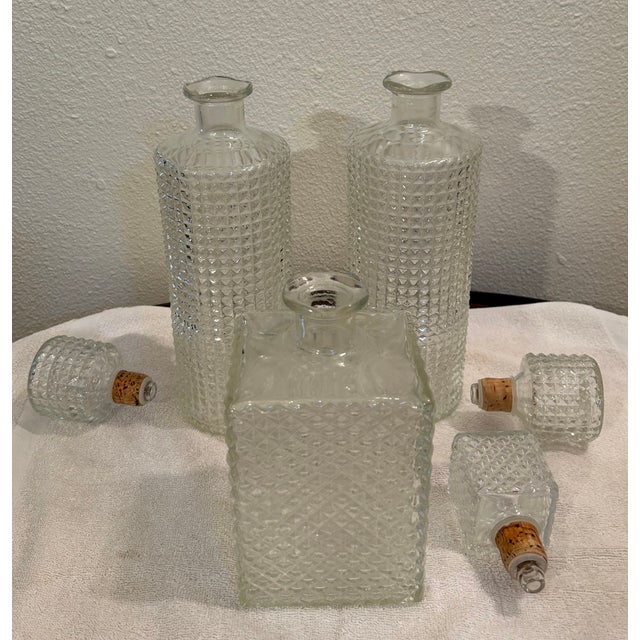 Mid-Century Modern Vintage Mid Century Modern Collection of 3 Diamond Point Glass Liquor Decanters For Sale - Image 3 of 5