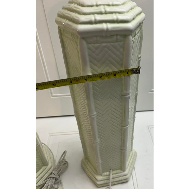 Celadon Vintage Palm Beach Regency Faux Bamboo Pagoda Table Lamp - a Pair For Sale - Image 8 of 12