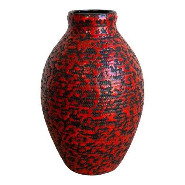 Large Red and Black Ceramic Floor Vase Mid-Century Modern For Sale