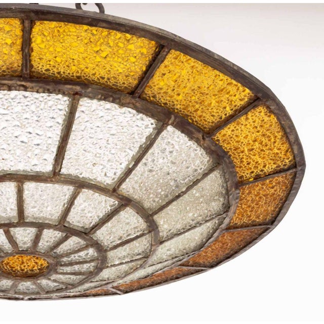 Art Deco Textured Glass and Iron Pendant Light For Sale - Image 4 of 8