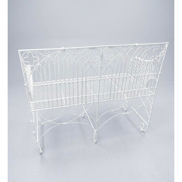 Vintage Gothic Revival Style White Wrought Iron Garden Settee For Sale - Image 4 of 12
