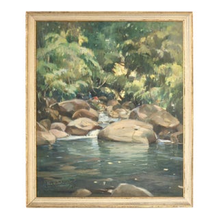 1963 French Painting of Rivière De Pigeon in Guadeloupe For Sale